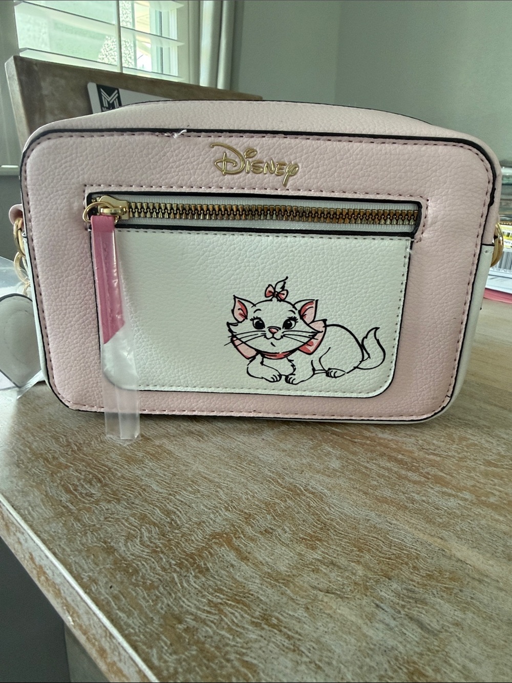 Disney Light Pink & White Marie Camera Bag with Gold Accents